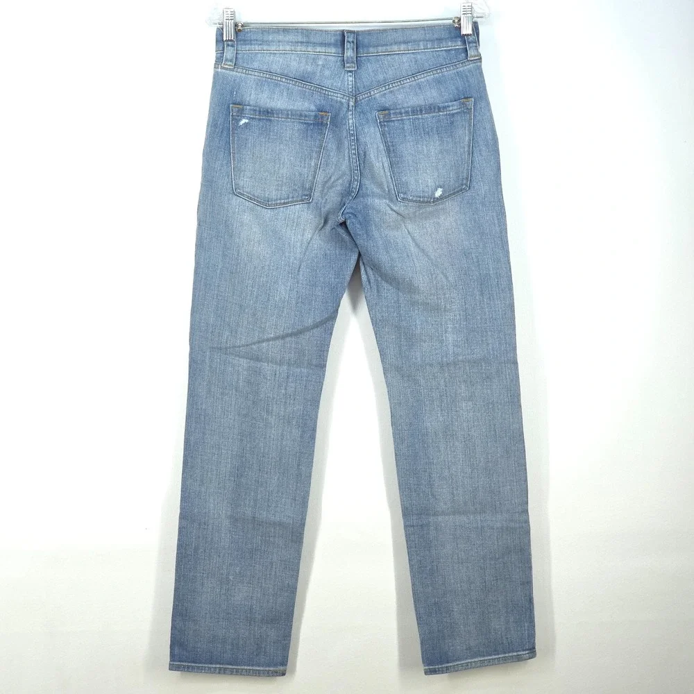 J Crew Distressed Jeans Women's 27 (Fit 30x30) Light Wash Stretch Denim Whiskers